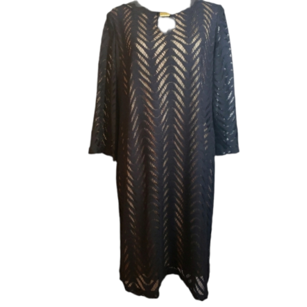 Emma & Michelle womens black dress with flesh underside size L